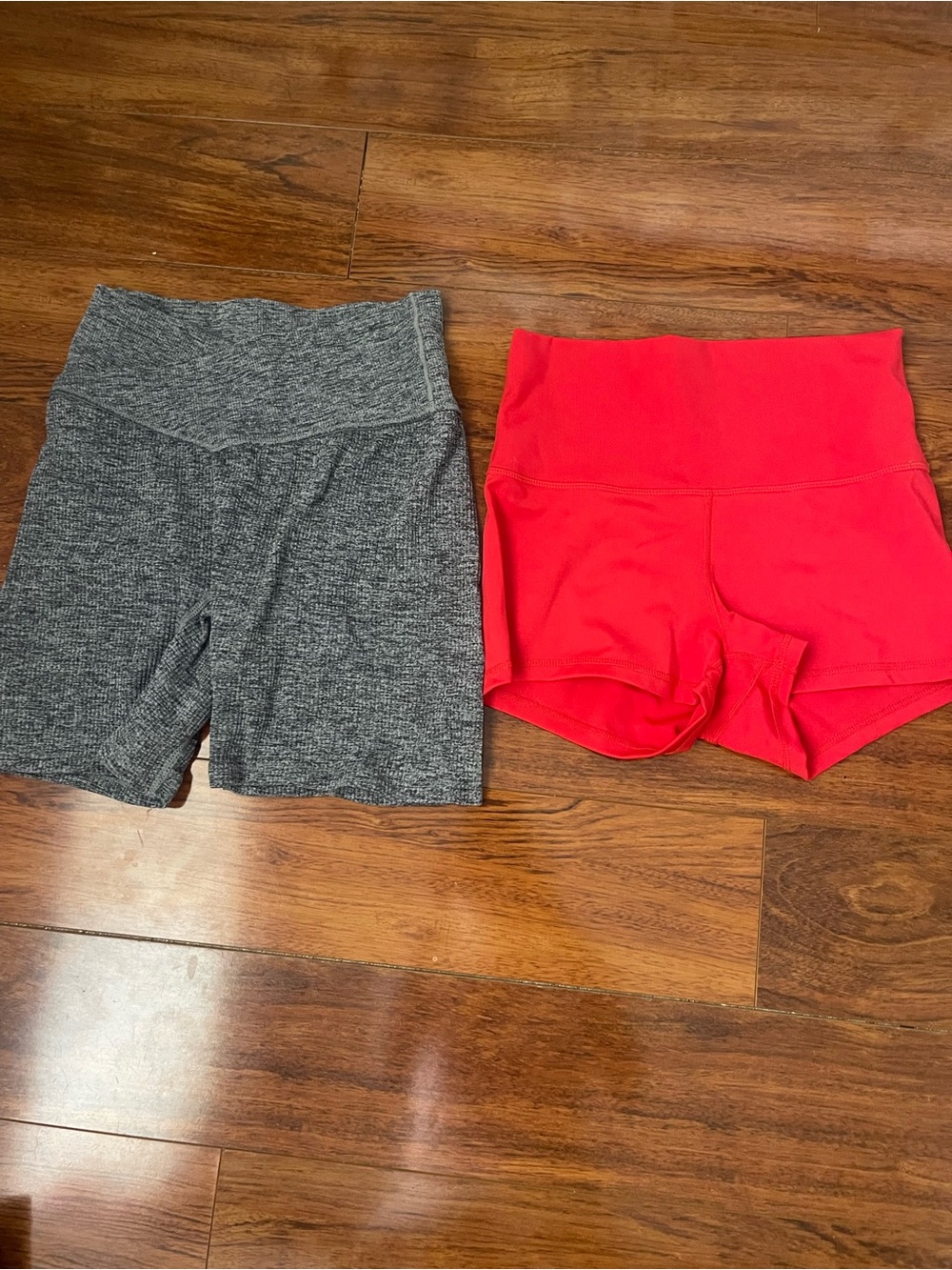 Colsie High-Waist Bike Shorts in Gray and Red